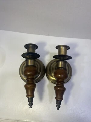 Juego de 2 apliques de pared MCM vintage de madera y metal Foto 1 de 4
