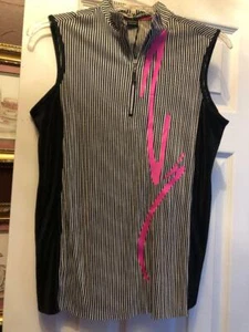 NWT Jamie Sadock Black White & Hot Pink Crinkle Sleeveless Golf Shirt Size Small - Picture 1 of 1