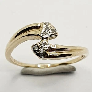 9ct Diamond Double Heart Crossover Crisscross Yellow Gold 375 Ring Size O - Picture 1 of 23