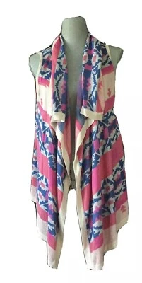Skies Are Blue Open Front Cascading Cardigan Size Small Pink Geometric B155 Foto 1 de 4