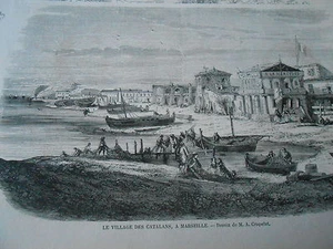 Gravure 1858 - Le Village des Catalans à Marseille - Picture 1 of 1