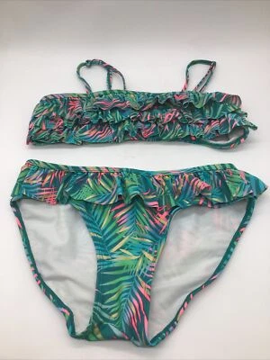 H&M девочки тропический w/металлик золото 2 изделия оборки купальник Sz. 14+ - Изображение 1 из 4