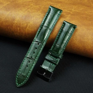 21mm Green Real Crocodile Leather Watch Strap Band Men Black Buckle Handmade - Picture 1 of 4