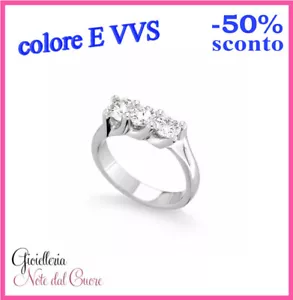 ANELLO TRILOGY ORO BIANCO DIAMANTE NATURALE E VVS 0.60 CARATI CERTIFICATO - Foto 1 di 4