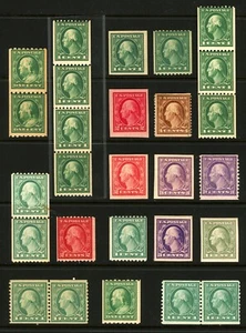#345-#532, 1909-1920 Assorted Washington-Franklin Coils, Pairs, Strips, Imperfs - Picture 1 of 1