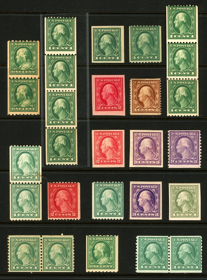 #345-#532, 1909-1920 Assorted Washington-Franklin Coils, Pairs, Strips, Imperfs - Image 1 of 1