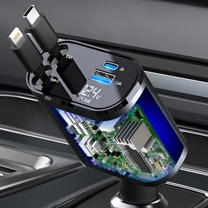 4IN1 Retractable Car Phone Charger Cable USB 100W Fast USB C Charging Adapter - Picture 1 of 16