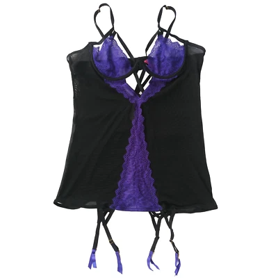 Babydoll Bustier Seven Till Midnight Ligas Con Aros Malla Encaje Negro Talla 1X/2X Foto 1 de 4