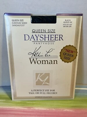 NOS Kathie Lee Daysheer pantyhose Queen size 4X Black Everyday Sheer - Image 1 of 4