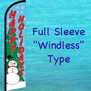 HAPPY HOLIDAYS WINDLESS FEATHER FLAG Tall Curved Christmas Flutter Banner Sign - Picture 1 of 5