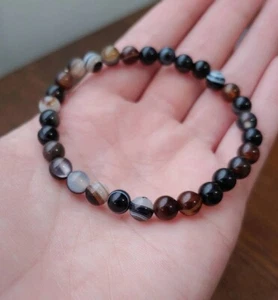 Natural 6mm Black Sardonyx Stone Bracelet Gemstone Stretch Bracelet Handmade - Picture 1 of 3
