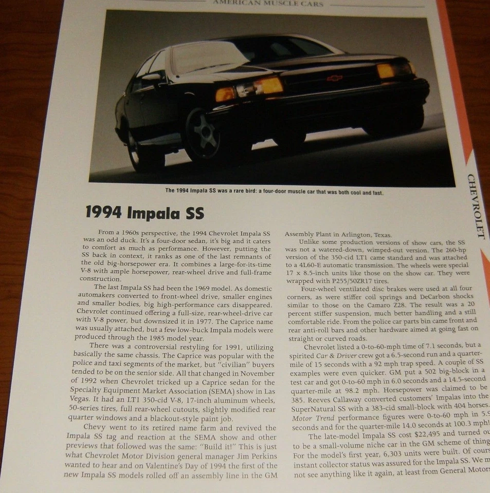 Chevy Impala SS 1994 información especificaciones foto 94 LT1 95 96 350 Foto 1 de 1