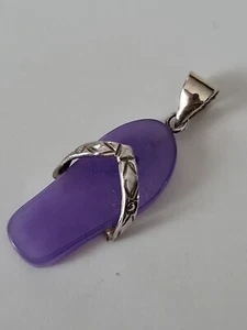 Sterling Silver Purple Jade Stone Flip Flop Pendant - Picture 1 of 11