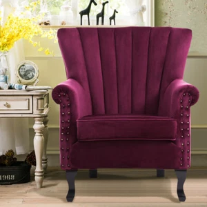 Vintage Wingback Armchair Velvet Fireside Sofa Soft Chair High Shell Back Lounge - Picture 1 of 9