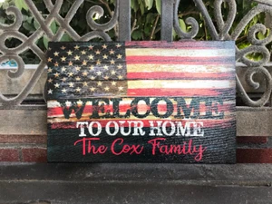 Regalo Patriótico San Valentín, Lienzo Bandera Americana Rústica PERSONALIZADO, Letrero de Bienvenida - Imagen 1 de 3