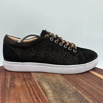 Robert Graham Lima Shoes Men's 9.5 Black Brown Nubuck Etched Low Sneaker Slip On - Image 1 of 4