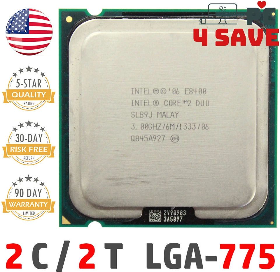 Intel Core 2 Duo E8400 CPU 3.0 GHz 6MB LGA 775 Desktop Processor SLAPL SLB9J - Image 1 of 1