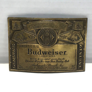 Vtg Budweiser Beer Belt Buckle - Brass Tone Anheuser- Busch 3.5” x 2.5” USA Made