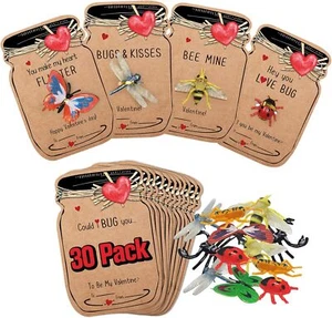 Valentines Day Gifts for Kids - 30 Pack Love Bug Card Bulk 6 Different Bugs Toy - Picture 1 of 6