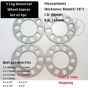4Pc Wheel Spacers 8mm Universal Fits 5x108 5x112 5x114.3 5x115 5x120 5x135 5x130 - Picture 1 of 5