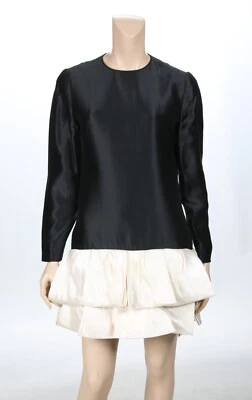 David Hayes винтажный 80-х черный и слоновой кости шелк мини вечеринки официальный выпускное платье sz S - Изображение 1 из 3