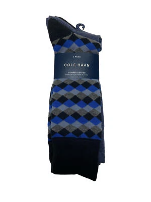 COLE HAAN Hombre 3 Par Multicolor Algodón Peinado Tripulante Calcetines Sz 7-12 - Imagen 1 de 3