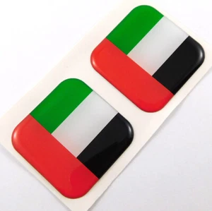 UAE United Arab Emirates flag Square Domed Decal car bike gel stickers 1.5" 2pc - Foto 1 di 2
