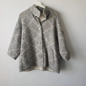 Tahari Wool Blend Knit Gray Button Up 3/4 Sleeve Mock Neck Sweater size L - Picture 1 of 6