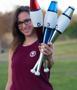 Taylor Tries Signature Juggling Club Set with Bag-Set of 3 (Blue/Red/Silver) - Picture 1 of 10