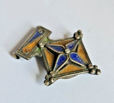 ANCIEN PENDENTIF CROIX BERBERE AFRIQUE EN ARGENT EMAIL - Photo 1/4