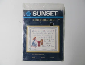 Sunset Babies Grow Up 2980 Counted Cross Stitch Sampler Kit Vintage Sealed New - Picture 1 of 6