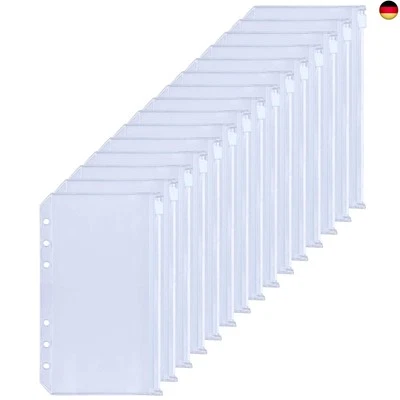 HAUTOCO 15 Stück A6 Binder Taschen, PVC 6-Loch Bindetaschen Wasserdicht