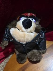 Peluche Diavolo Tazmaniano con giacca di pelle nera Taz 9" imbottito 1993 WB VINTAGE - Foto 1 di 5