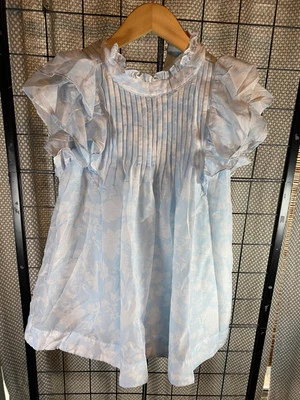 Новый с Ярлыками J. Marie Skye плиссированные верхний синий белый цветочный оборки трепетать рукава S - Изображение 1 из 4