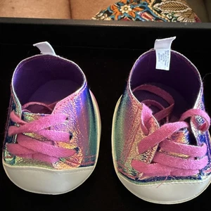 BAB Build-a-Bear Purple Rainbow Metallic Shoes Sneakers Hightops Pink Laces 4012 - Picture 1 of 5
