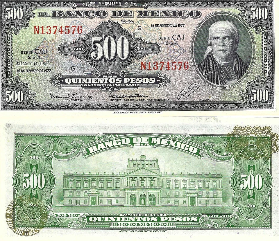 México: $500 Pesos Morelos 18 de febrero 1977 El Banco de México UNC. Foto 1 de 1