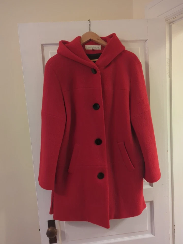 Abrigo vintage Y2K Liz Claiborne lana con capucha guisante talla 8 rojo tomate  Foto 1 de 4
