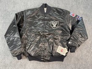 Vintage Oakland Raiders Jacket Mens Large Black Satin NFL Football Starter 90s - Picture 1 of 15