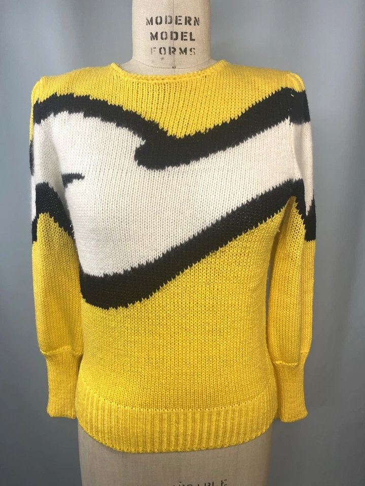 Suéter Vintage TALLA PEQUEÑA Amarillo Colorblock Amarillo Retro MAURADA 80s 90s Foto 1 de 4
