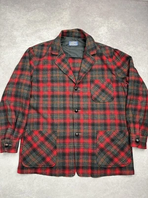 Chaqueta Pendleton De Colección Para Hombre Grande Roja Negra A Cuadros Lana Tareas Abrigo Ropa de Trabajo Años 70 Foto 1 de 4