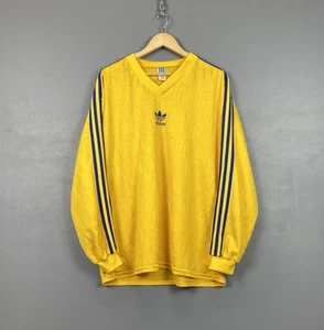 Camiseta de fútbol vintage Adidas manga larga camiseta de fútbol para hombre talla L amarilla Top - Imagen 1 de 9