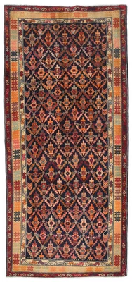 Alfombra oriental vintage hecha a mano de 4'6X9'8 pies diseño geométrico tribal alfombra de dormitorio Foto 1 de 4