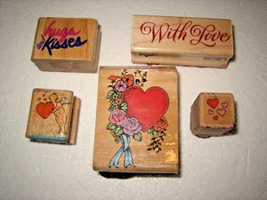 ( 5) Wood Mount Rubber Stamps  HEARTS & LOVE THEME - Picture 1 of 7