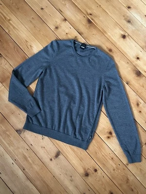 Hugo Boss Leno p grey fine knit wool slim fit crew jumper M stylish classic - Image 1 of 4