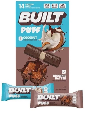 Barras de proteína Built Puff, batidora de brownie y sabores de coco 1,41 oz, 1 caja muscular Foto 1 de 2