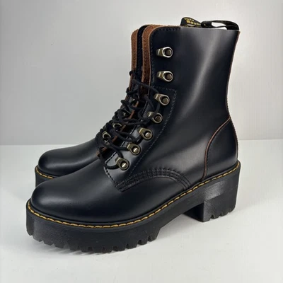 Botas femininas Dr.Martens Leona EUA 8 vintage couro liso salto plataforma - Imagem 1 de 4
