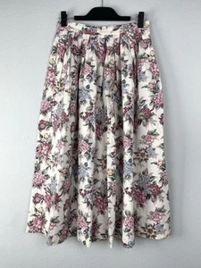 Vintage Herman Geist Floral 80s 90s Pleated Cotton Skirt Pockets Size 10/28” - Picture 1 of 15