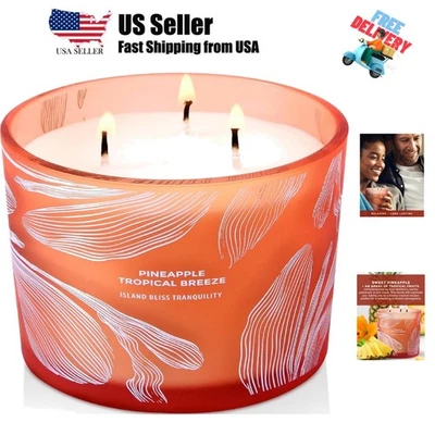 Pineapple Tropical Breeze Scented Candle 3 Wick – Large Soy Candles for Home ... - Image 1 of 4