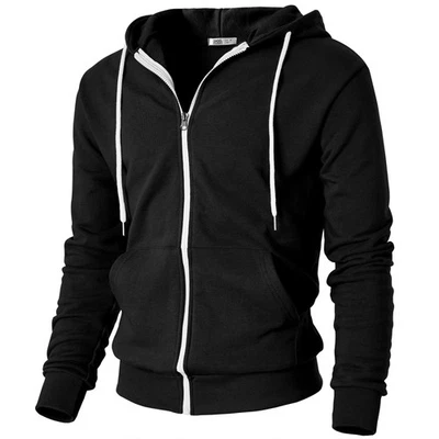 Men’s Midweight 100% Cotton French Terry Zip-Up Hoodie, Slim-Cut Regular Fit ... - Image 1 of 4
