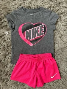Nike Girl 2Pc Active Logo Shirt & Shorts Outfit Set 5 - Picture 1 of 2